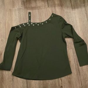 Venus Olive Green Cold Shoulder Long Sleeve Top